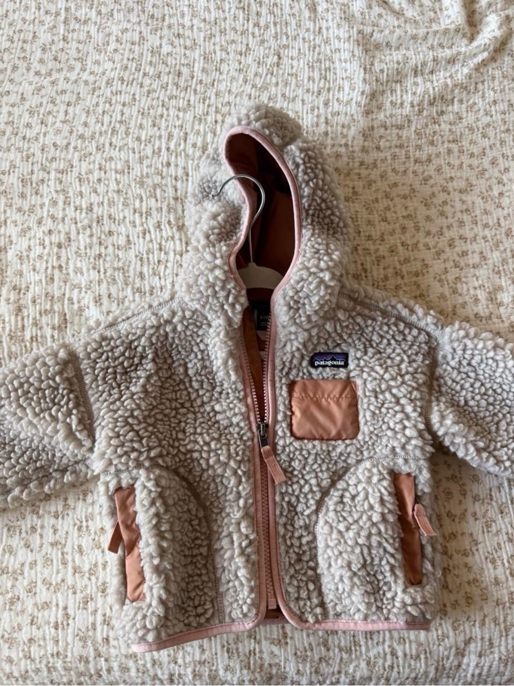 Patagonia Cream Sherpa Hoodie with Blush Trim